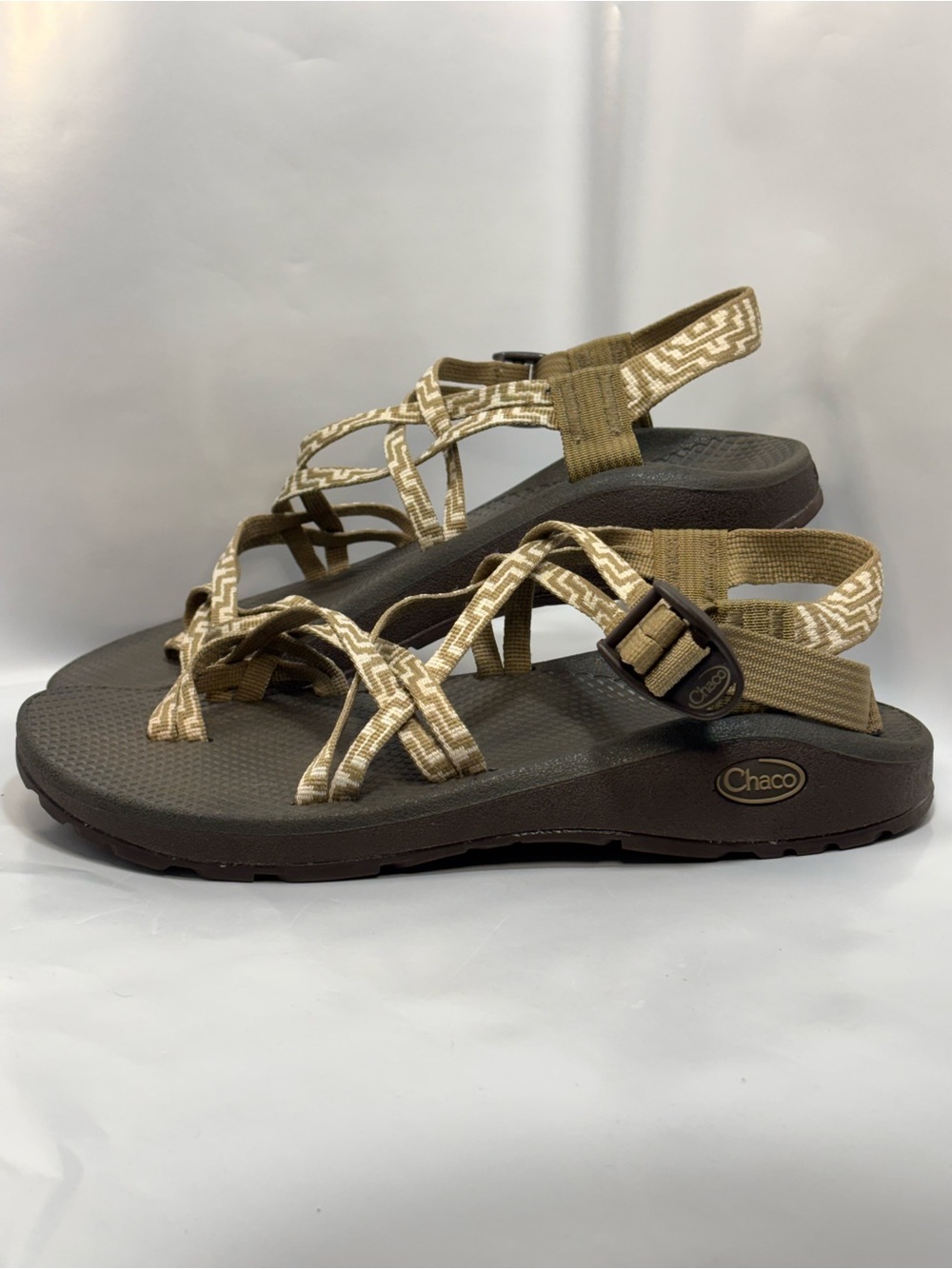 Chaco ZX/2 Cloud Sandals Women's US Size 10 Geometric Pattern Strap Tan/Brown